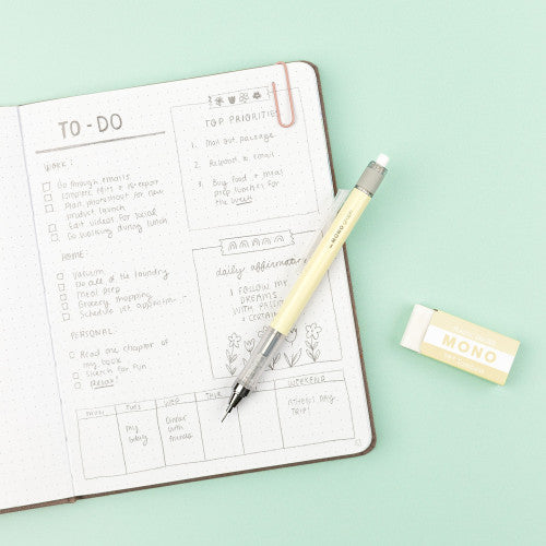 [Tombow] Mono Graph Blister Pastel 0.5mm with Mono Eraser Set - Cream Yellow